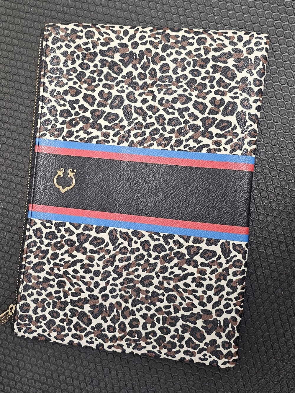C. Wonder Animal Print Clutch with Red & Blue Stripes